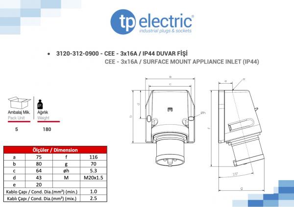 CEE Wandstecker 3P 16A 6H IP44